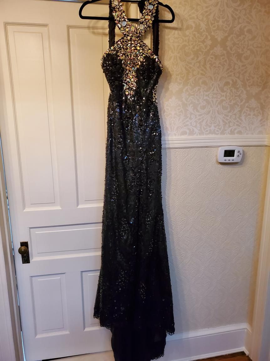 Mac Duggal Size 4 Prom Halter Sequined Black Side Slit Dress on Queenly