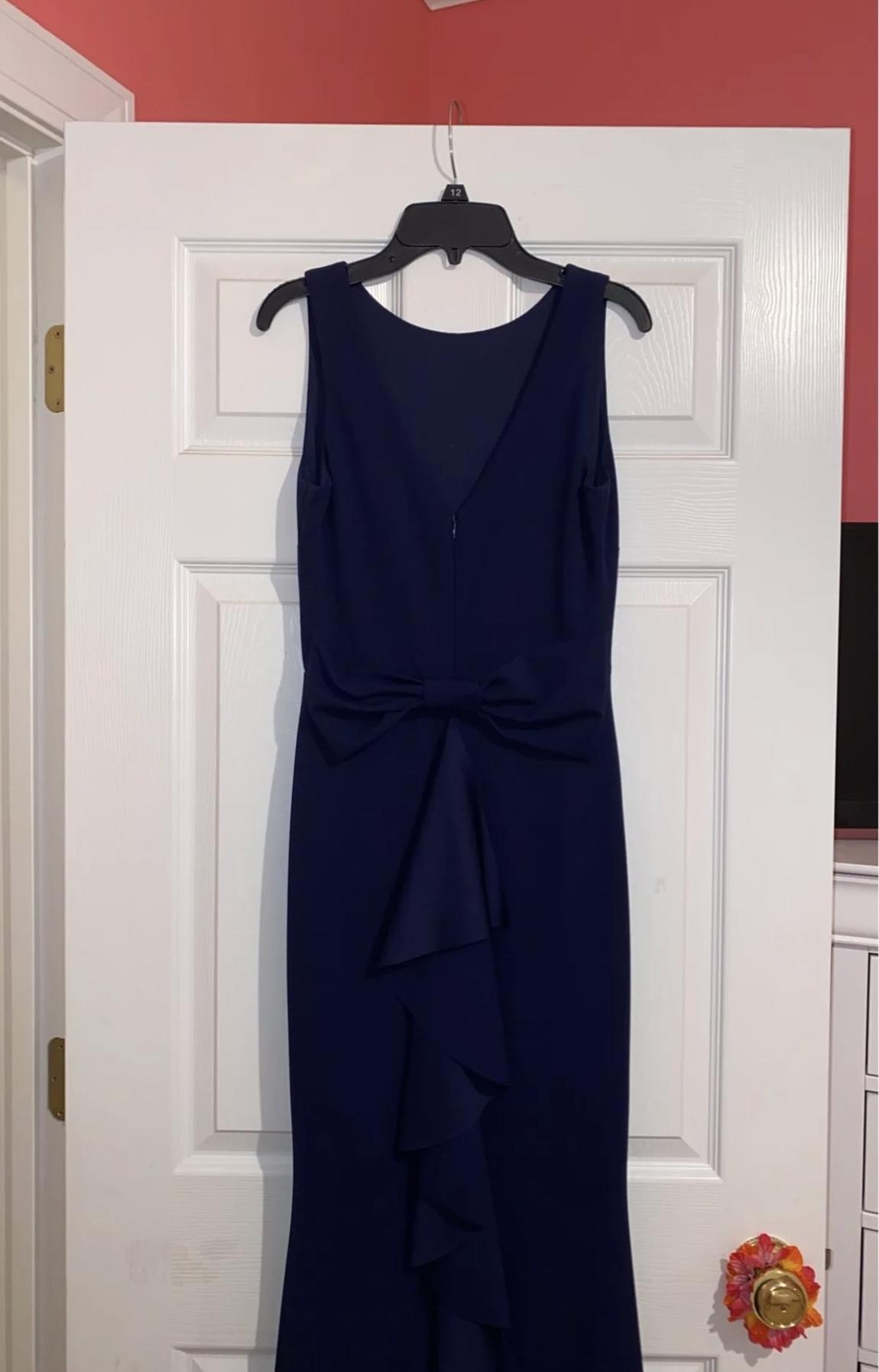 Betsy and Adam Size 2 Prom High Neck Navy Blue Mermaid Dress on Queenly
