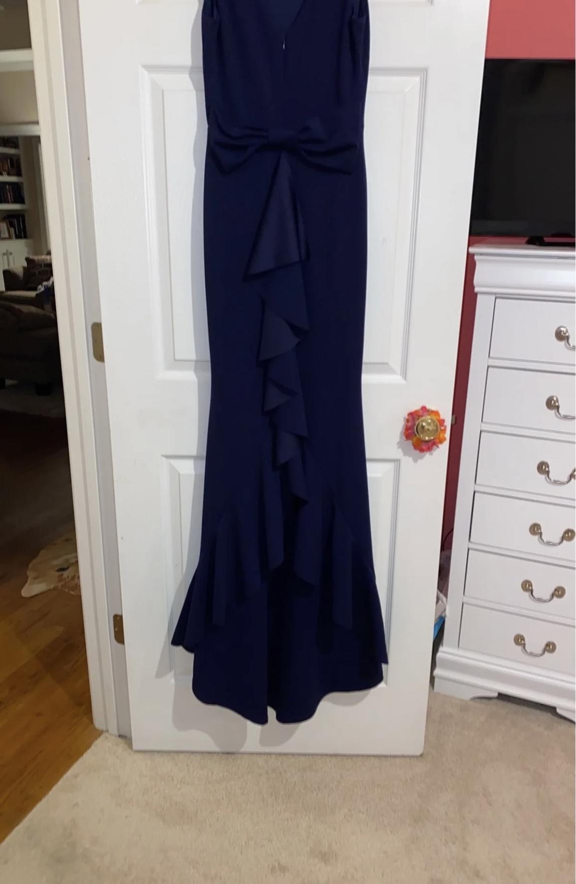 Betsy and Adam Size 2 Prom High Neck Navy Blue Mermaid Dress on Queenly