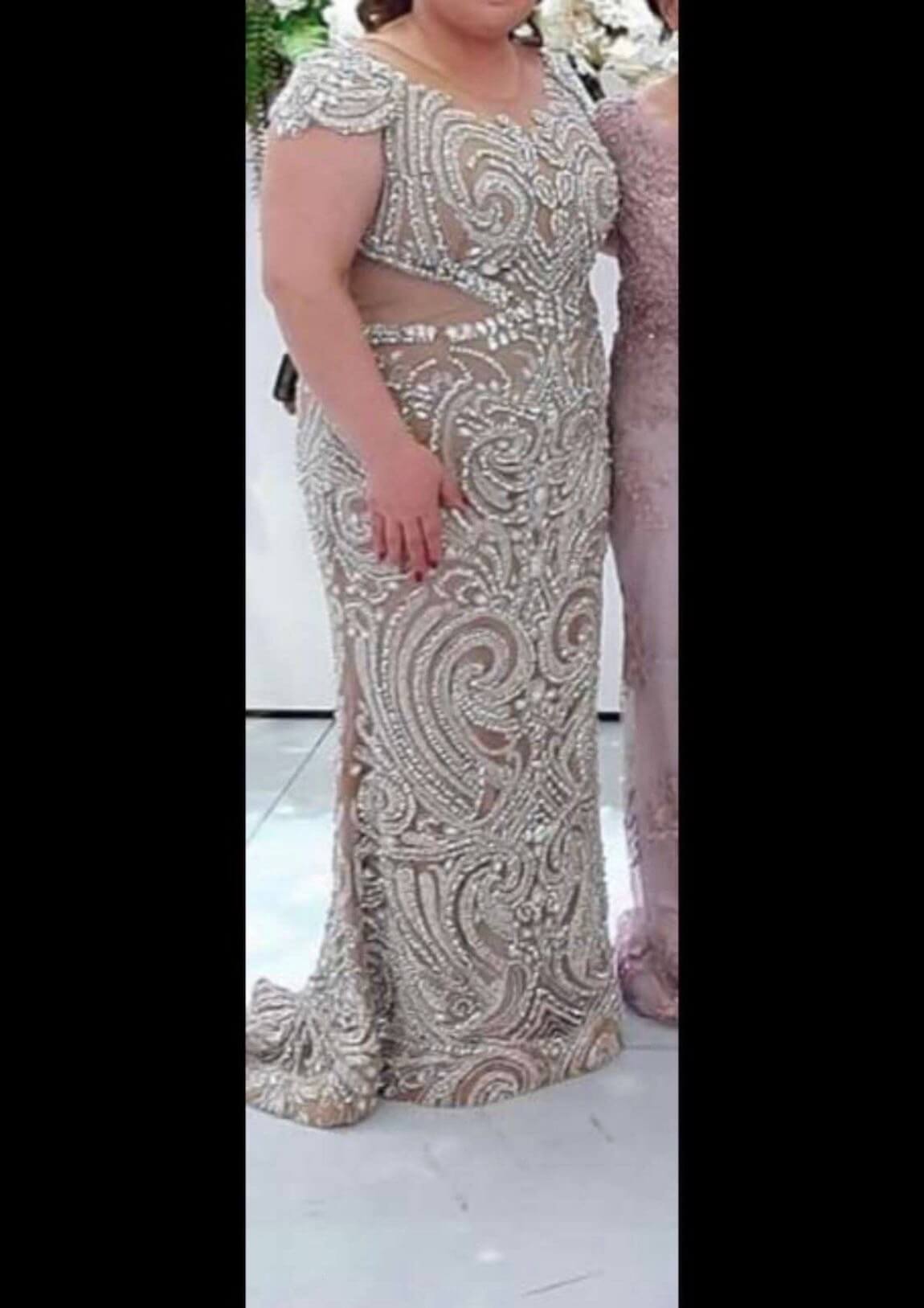 Custom made Silver Size 14 Plus Size Pattern Prom Straight Dress on Queenly