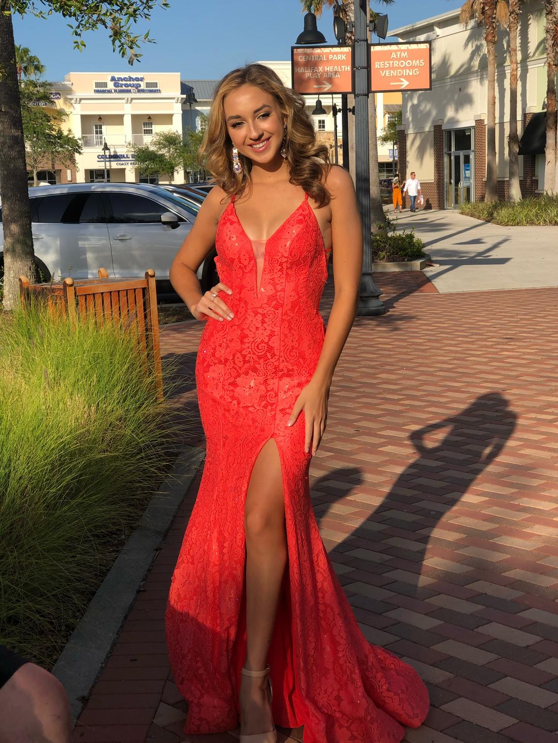 Sherri Hill Size 0 Prom Sequined Coral Side Slit Dress on Queenly