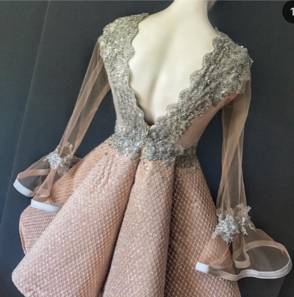 Custom made by designer Size 8 Homecoming Long Sleeve Sheer Nude Cocktail Dress on Queenly