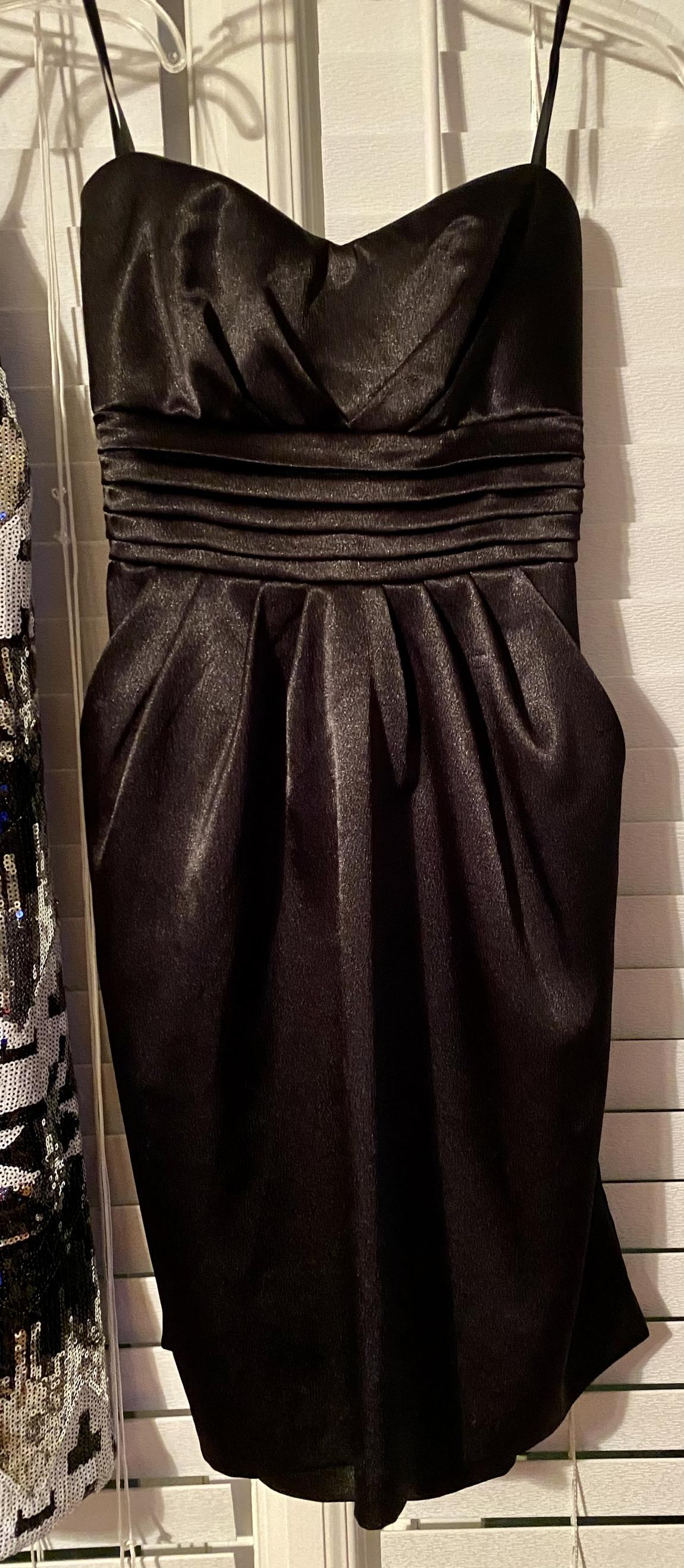 WoW Size 4 Strapless Satin Black Cocktail Dress on Queenly