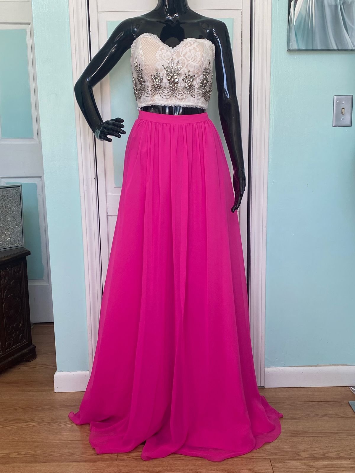 Rachel Allan Size 4 Prom Lace Hot Pink A-line Dress on Queenly