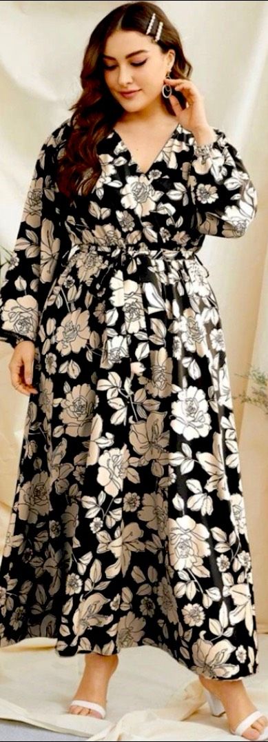 Plus Size 16 Prom Floral Black Floor Length Maxi on Queenly