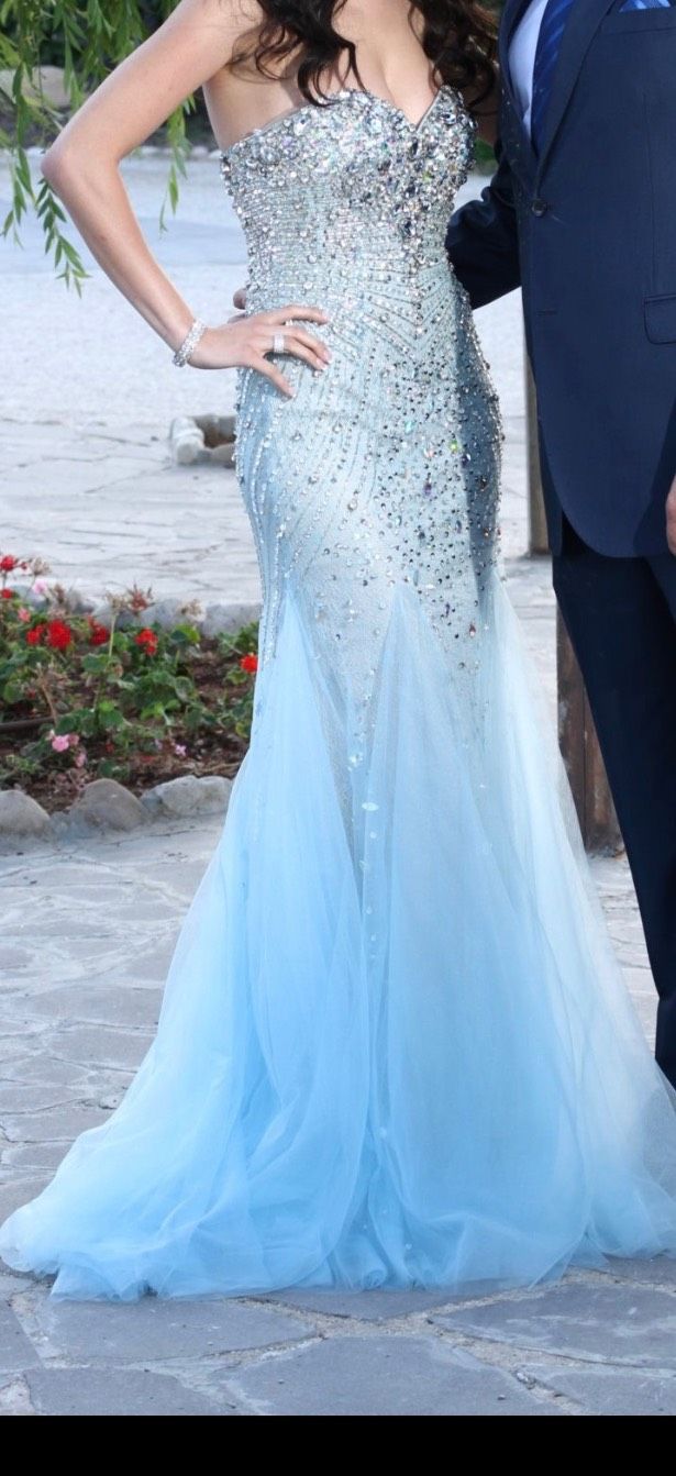 BG Haute Size 0 Strapless Blue Mermaid Dress on Queenly