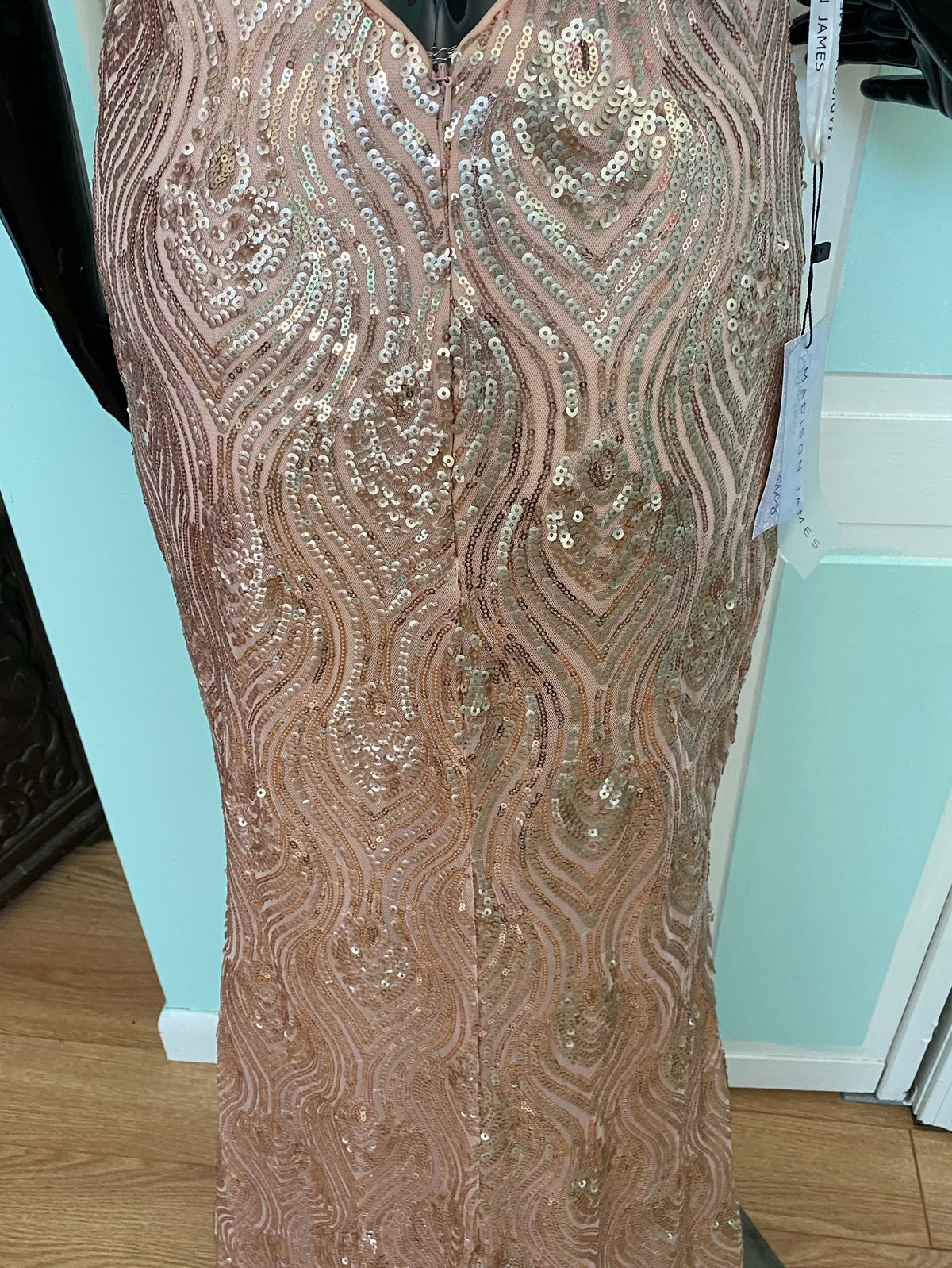 Madison James Size 4 Prom Sequined Rose Gold Mermaid Dress on Queenly