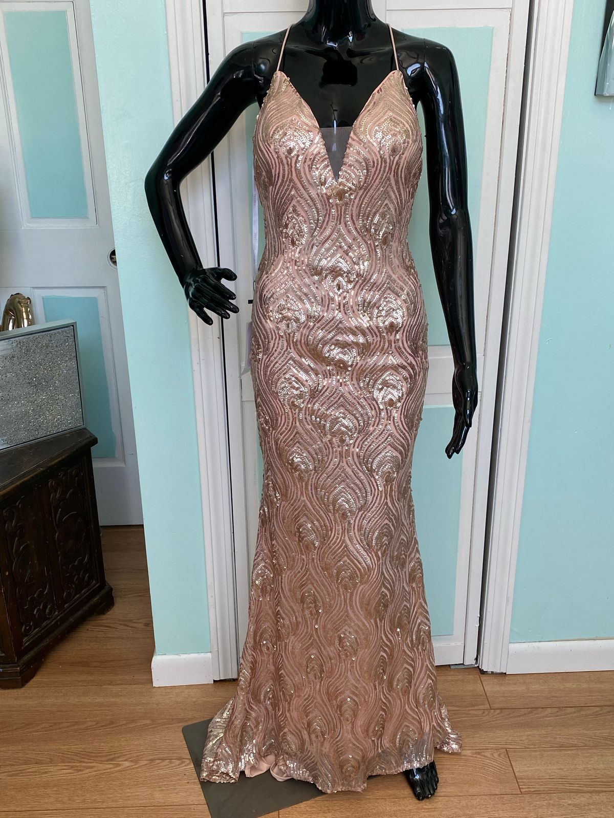 Madison James Size 4 Prom Sequined Rose Gold Mermaid Dress on Queenly