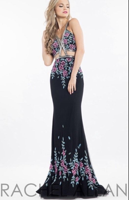 Rachel Allan Size 6 Prom Floral Black Floor Length Maxi on Queenly