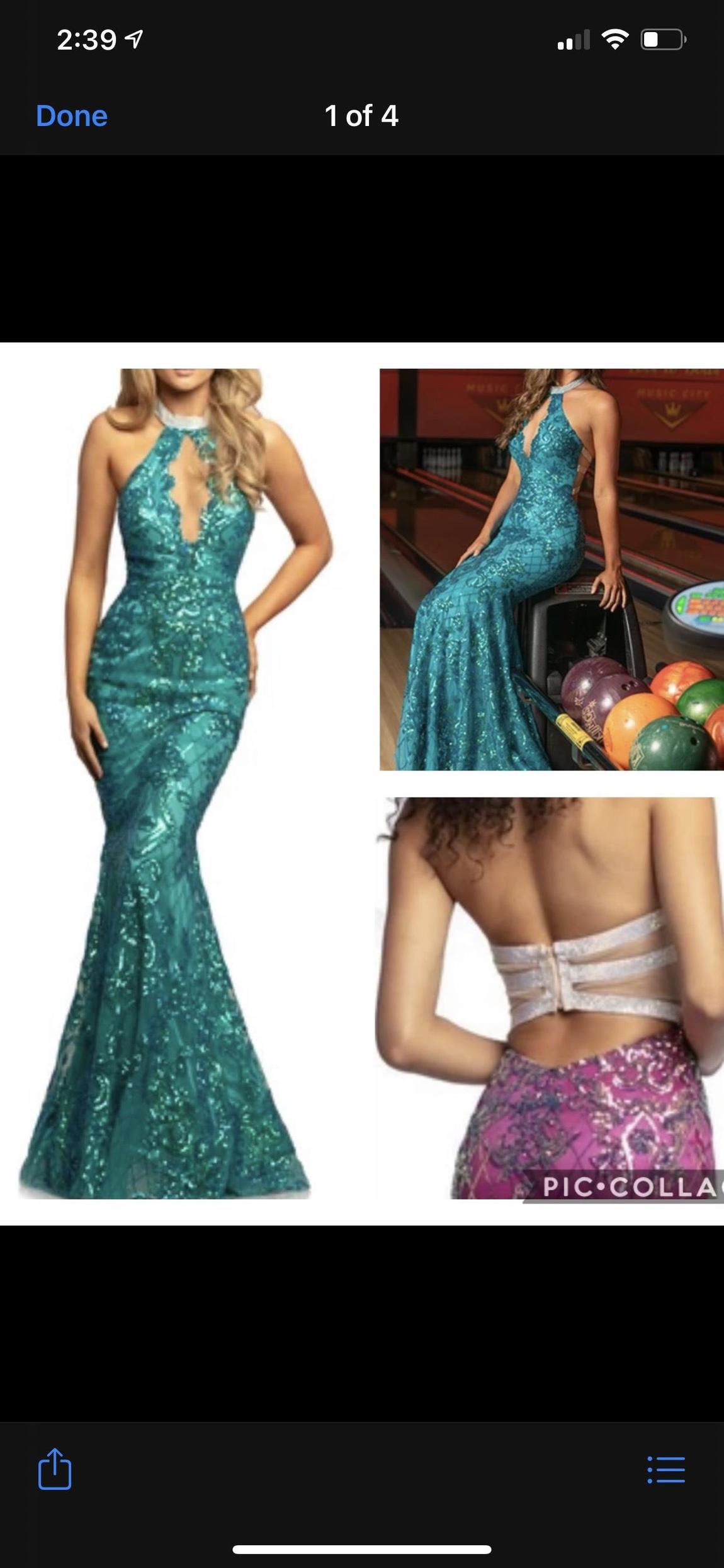 Size 2 Prom Halter Sheer Blue Mermaid Dress on Queenly