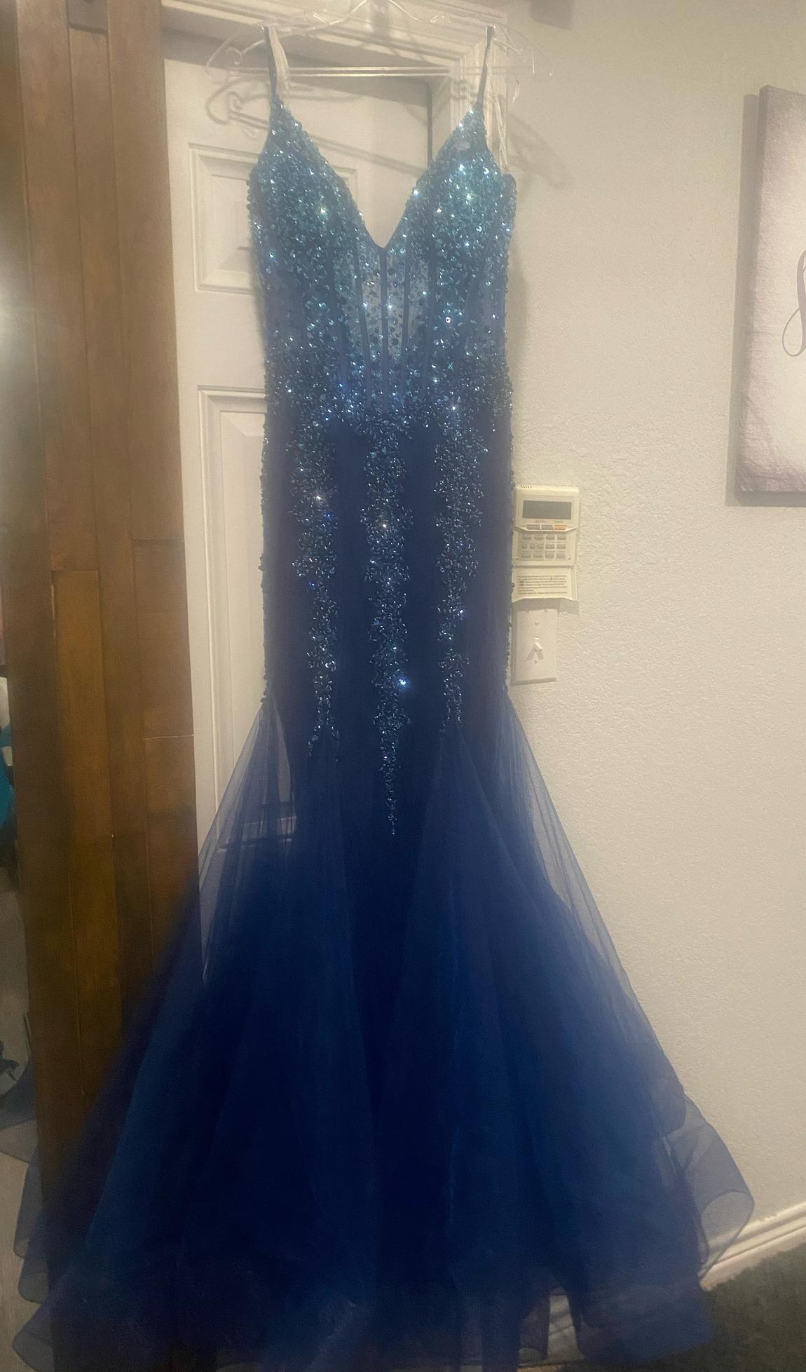 Jovani Size 4 Prom Sequined Blue Mermaid Dress on Queenly