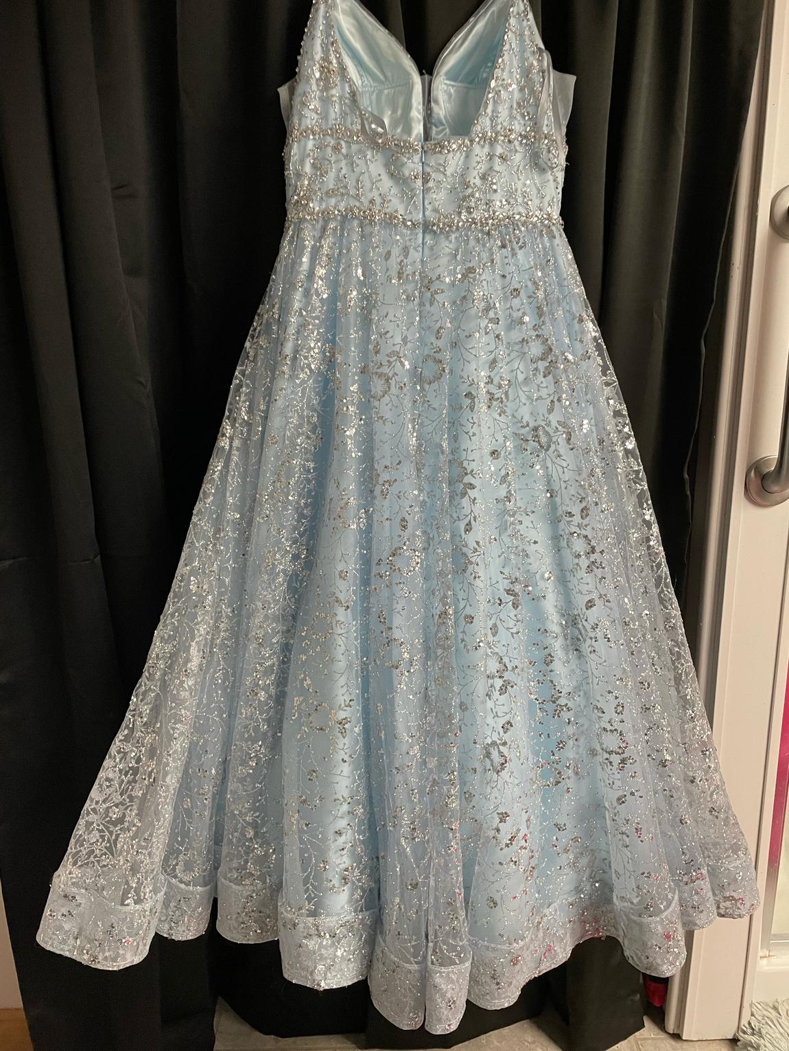 Size 14 Prom Sequined Light Blue Ball Gown on Queenly