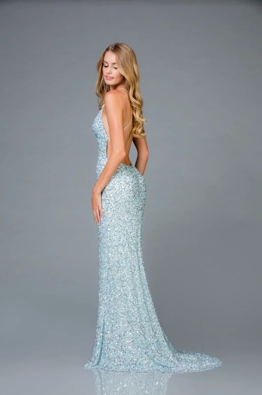 Scala Size 0 Prom Light Blue Side Slit Dress on Queenly