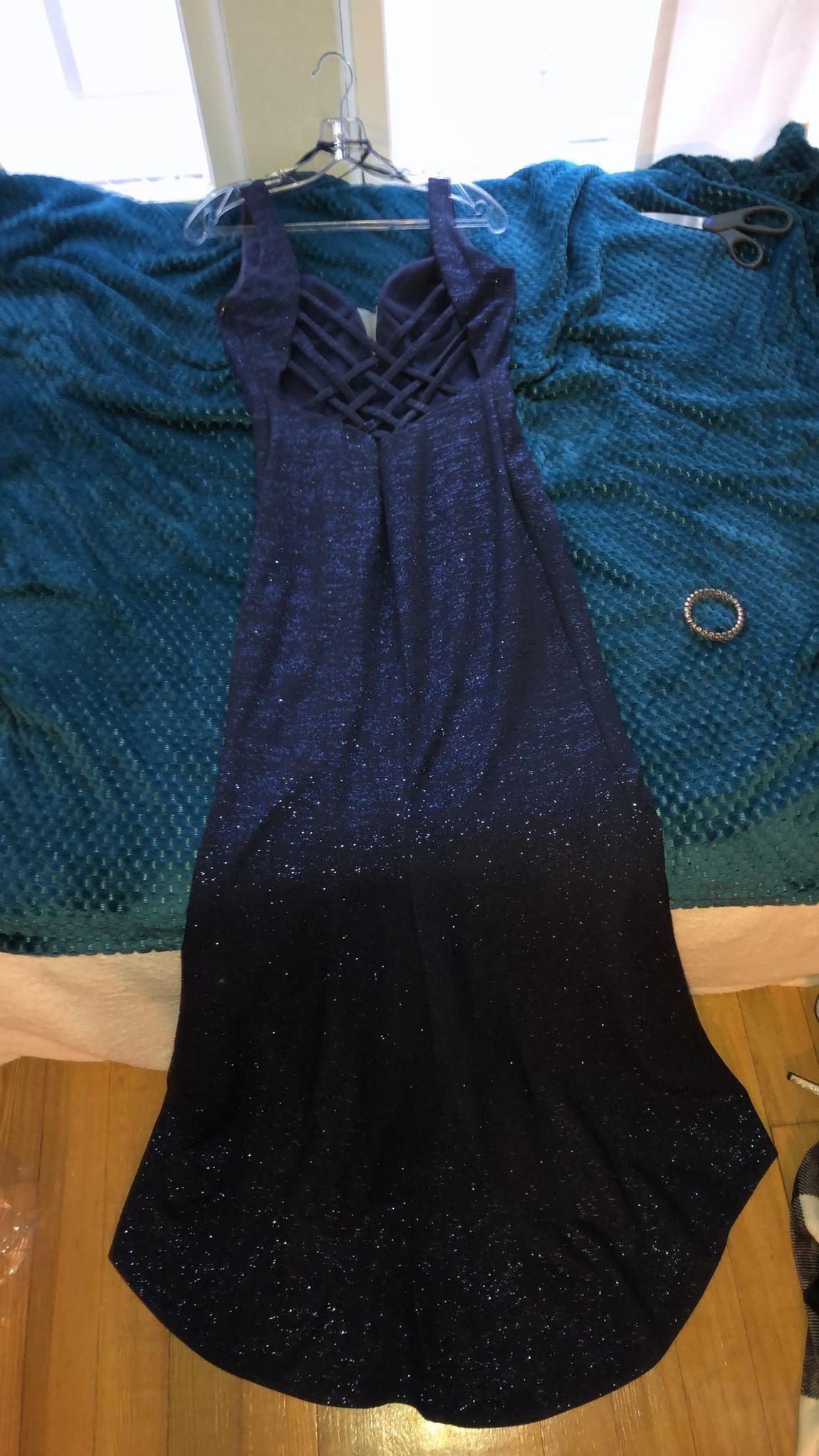 Size 4 Prom Sequined Navy Blue Mermaid Dress on Queenly