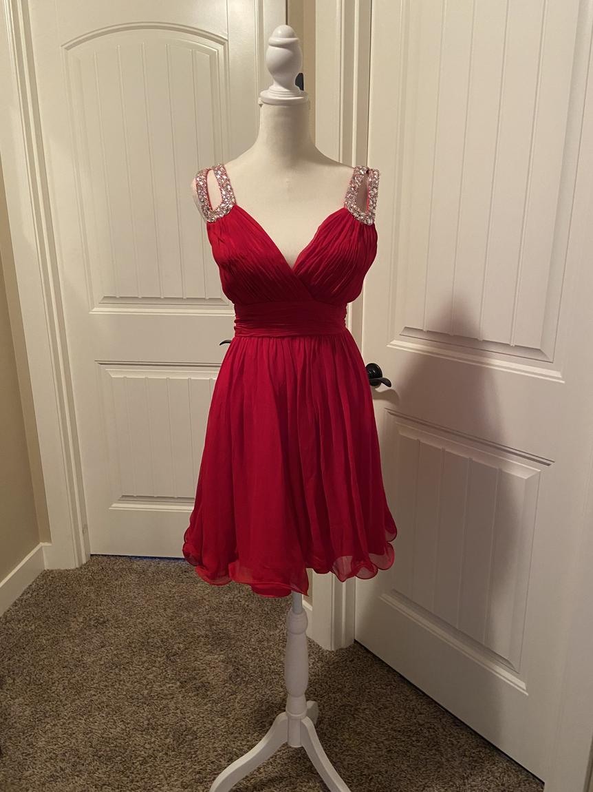 Jovani Size 12 Homecoming Sequined Red Cocktail Dress on Queenly