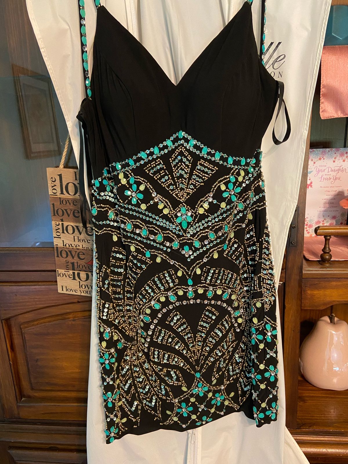 Rachel Allan Size 2 Homecoming Sequined Turquoise Black Cocktail Dress on Queenly