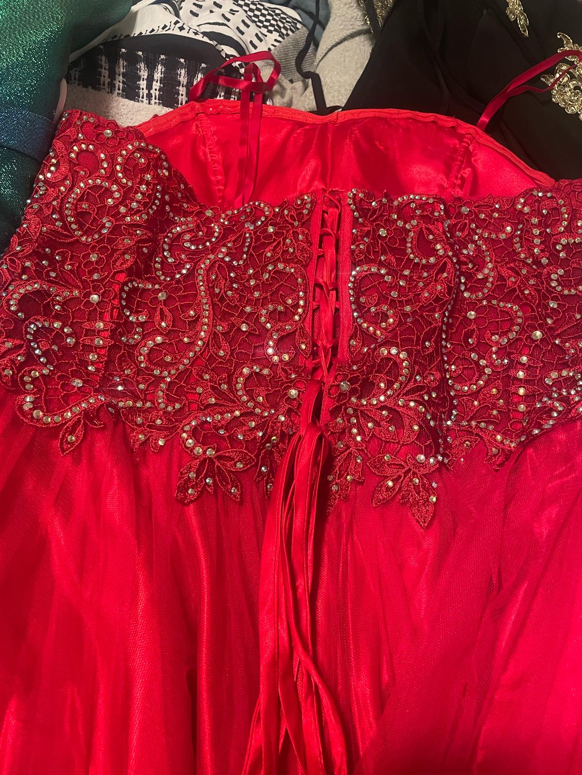 Blondie Nites Size 14 Strapless Red A-line Dress on Queenly