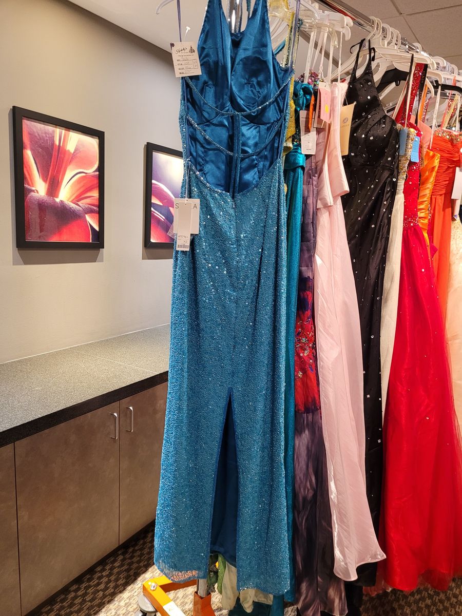 Style 1129 Scala USA Size 2 Sequined Blue Floor Length Maxi on Queenly