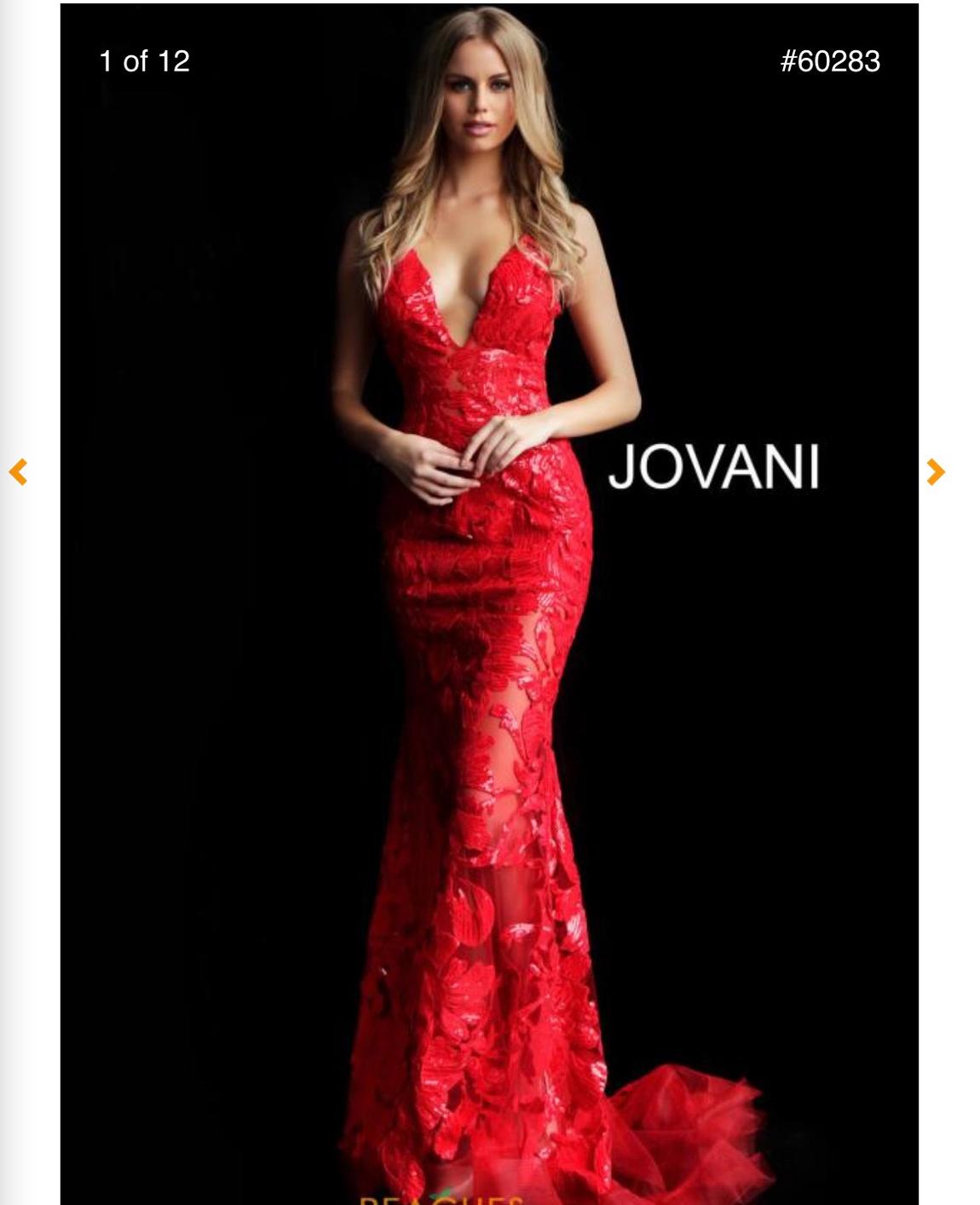 Jovani Size 4 Prom Sheer Red Mermaid Dress on Queenly