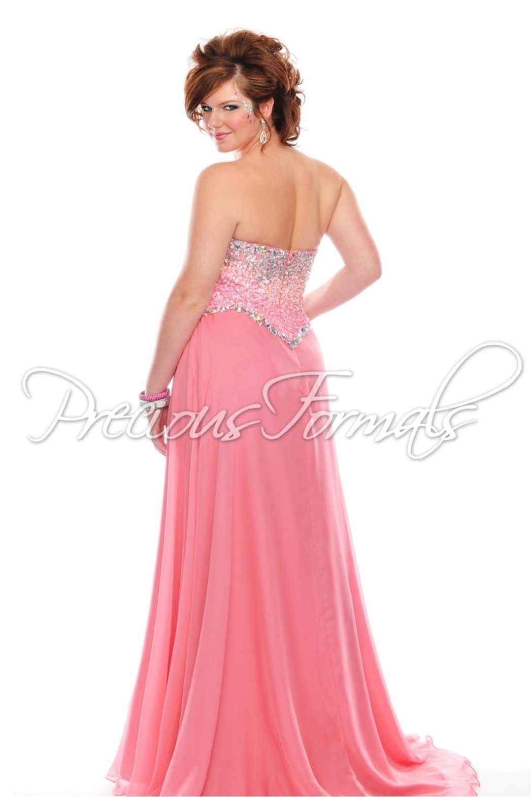Style W10492 Precious Formals Plus Size 24 Prom Strapless Sequined Light Pink A-line Dress on Queenly