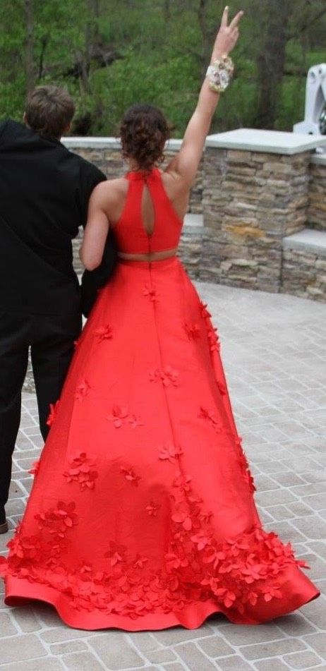 Sherri Hill Size 4 Prom Halter Floral Red A-line Dress on Queenly