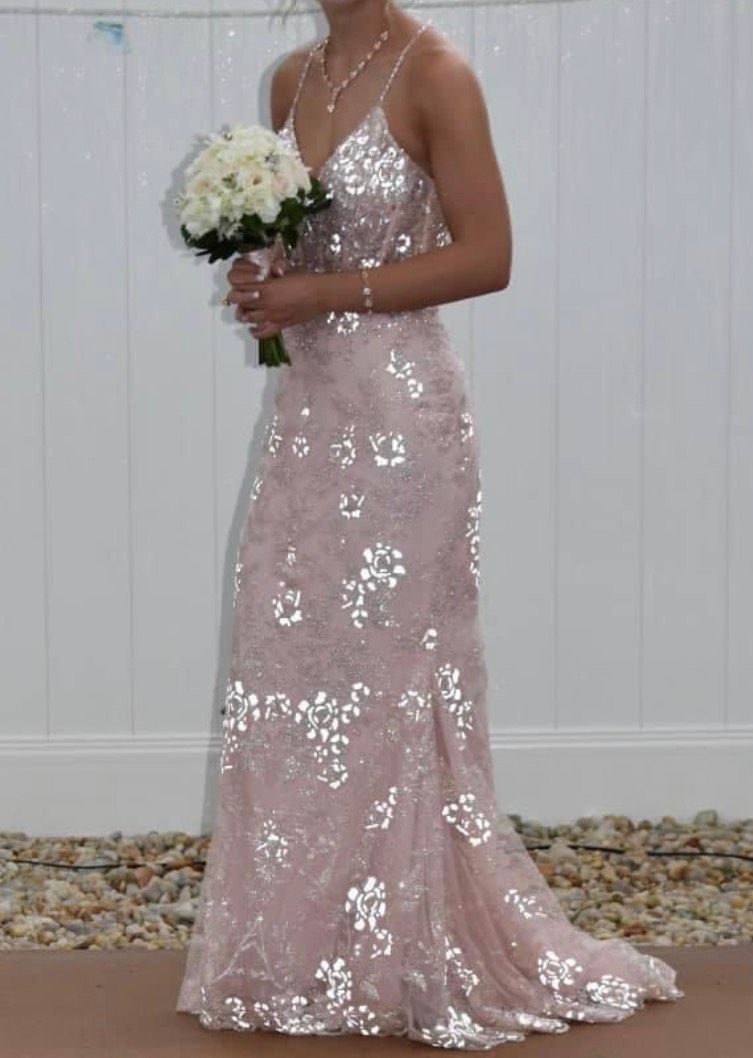 Size 00 Prom Sequined Light Pink Mermaid Dress on Queenly