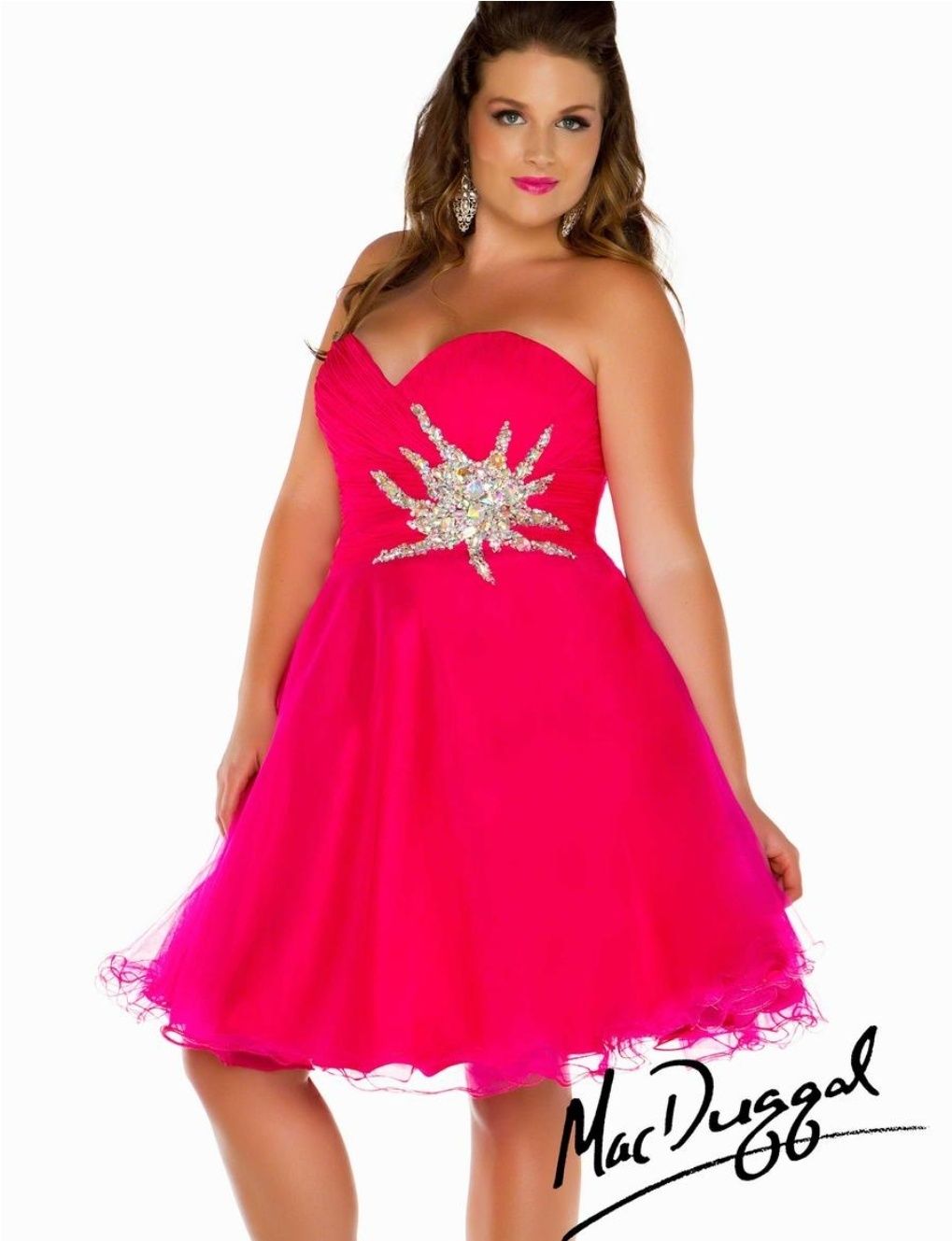 Style 61065K Mac Duggal Plus Size 24 Homecoming Hot Pink Cocktail Dress on Queenly