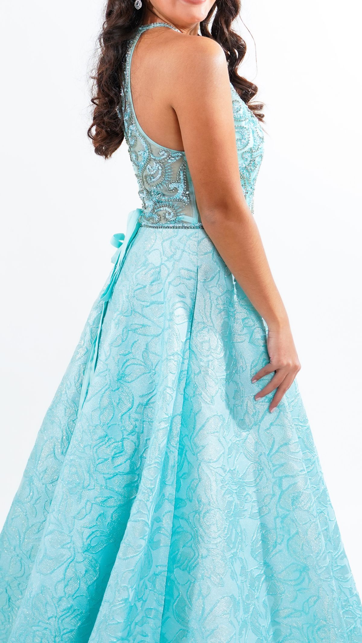 Size 6 Pageant Floral Turquoise Blue A-line Dress on Queenly