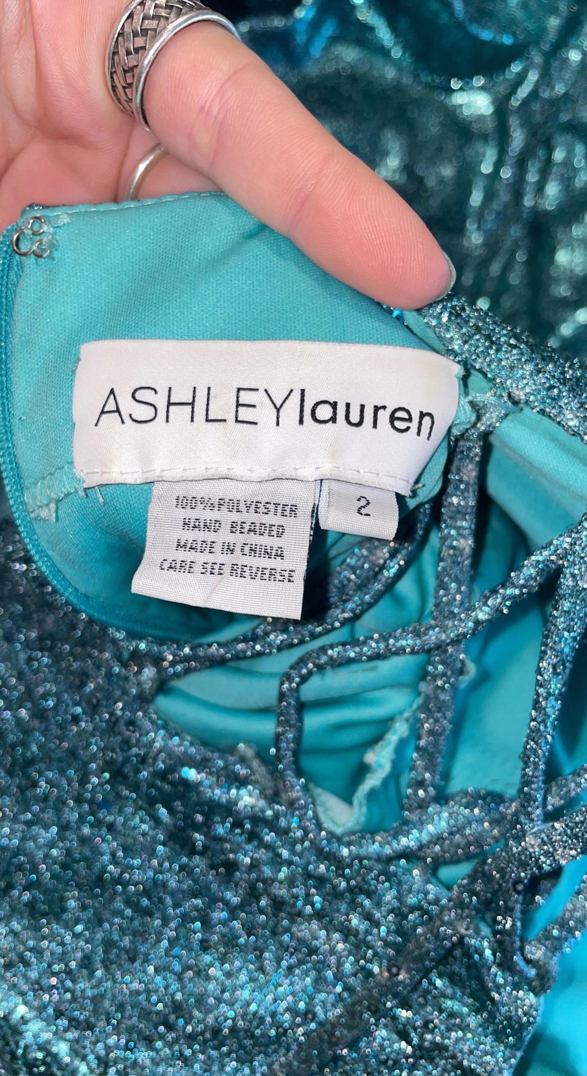 Ashley Lauren Size 2 Prom Turquoise Blue Side Slit Dress on Queenly