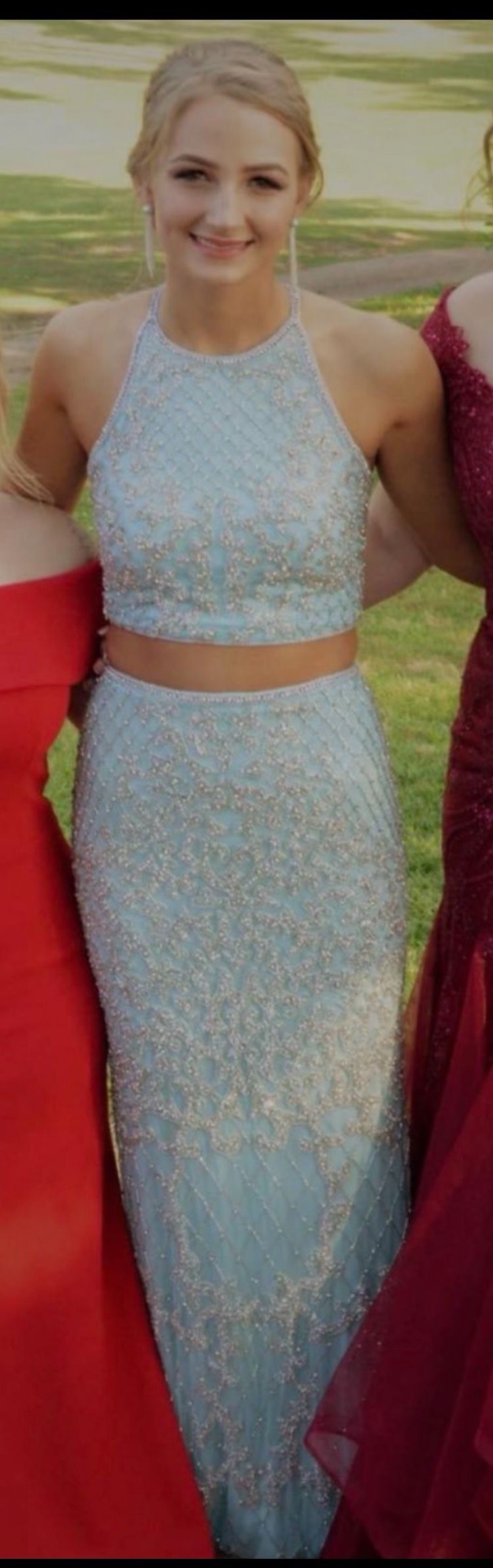 Sherri Hill Size 2 Prom Halter Sequined Light Blue Floor Length Maxi on Queenly