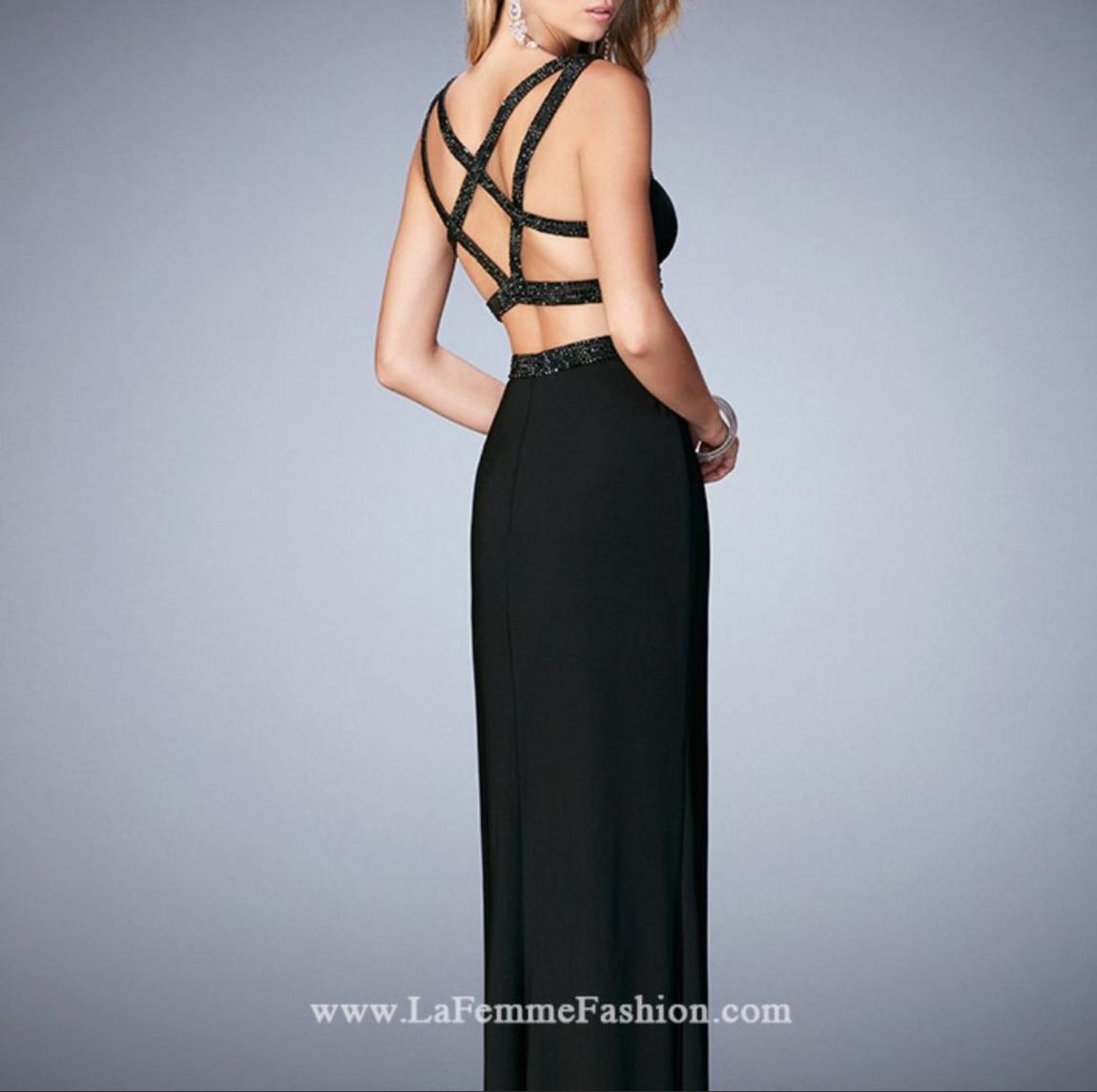 La Femme Size 6 Prom Sequined Black Side Slit Dress on Queenly