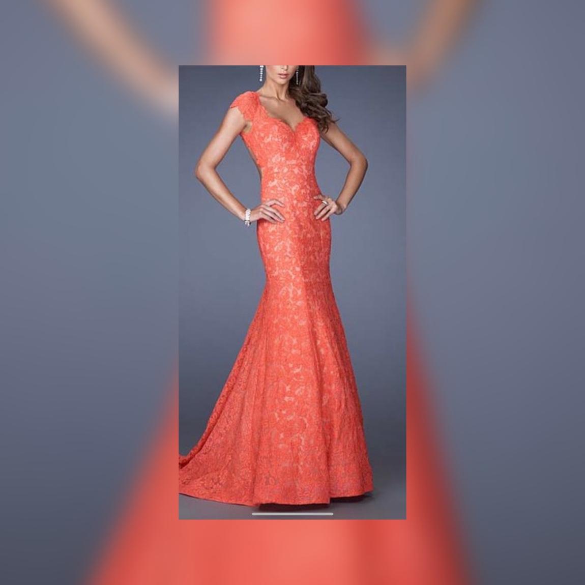 La Femme Size 8 Prom Cap Sleeve Coral Mermaid Dress on Queenly