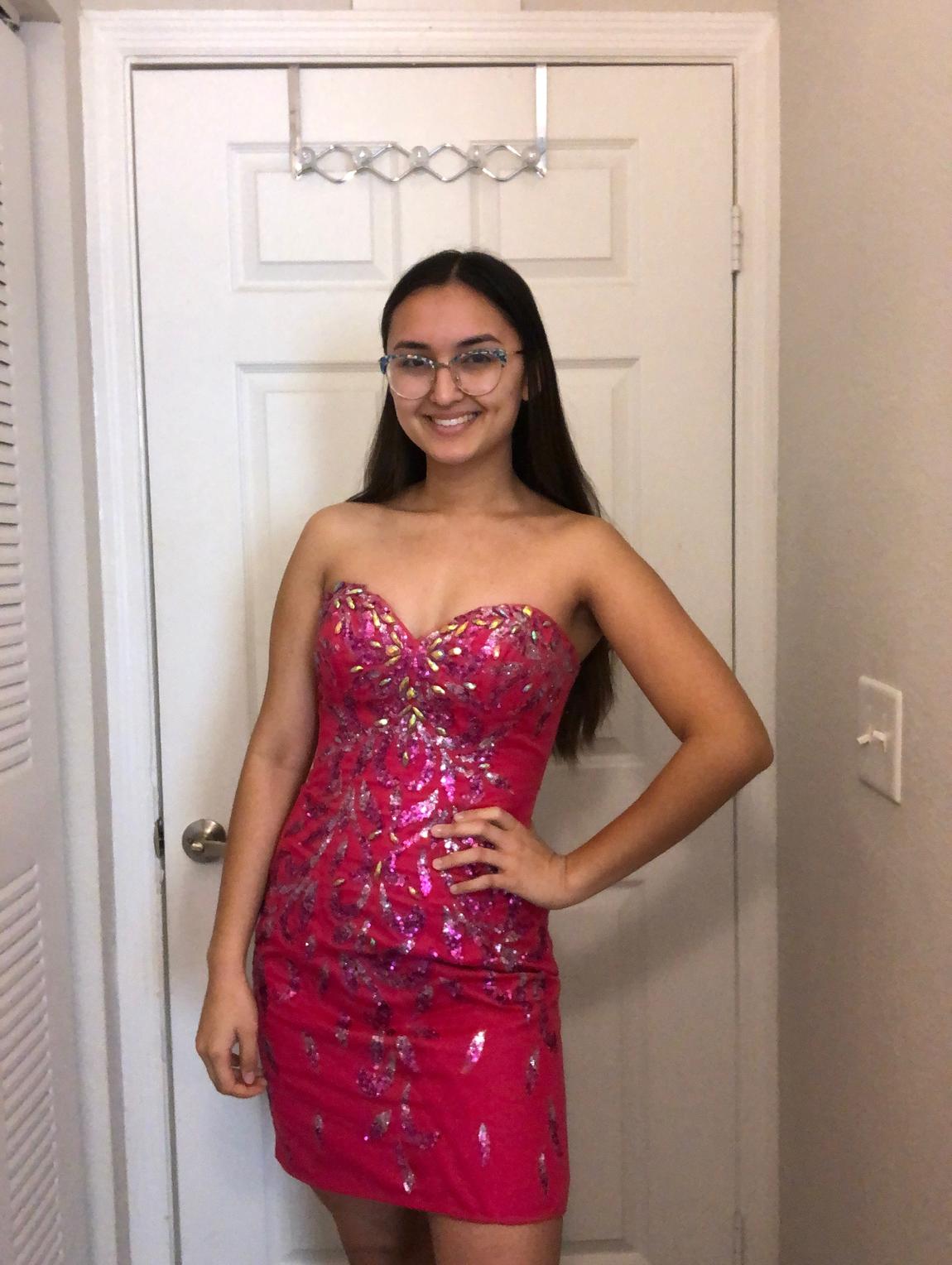 Size 4 Homecoming Strapless Sequined Hot Pink Cocktail Dress on Queenly