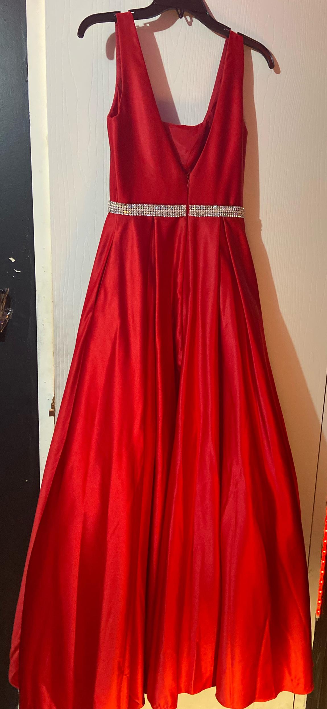 Size 0 Prom Sequined Red Ball Gown on Queenly