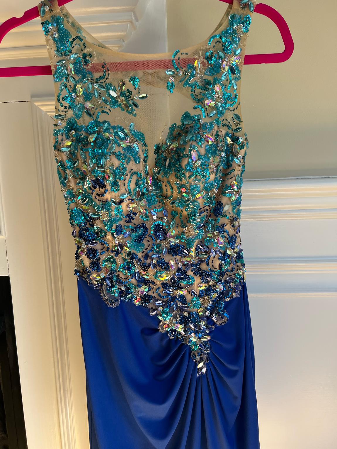 Rachel Allan Size 0 Sheer Blue Cocktail Dress on Queenly