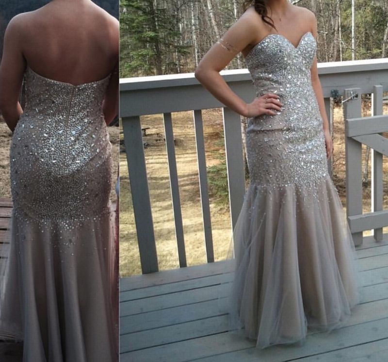 Terani Couture Size 6 Prom Strapless Sequined Nude Mermaid Dress on Queenly