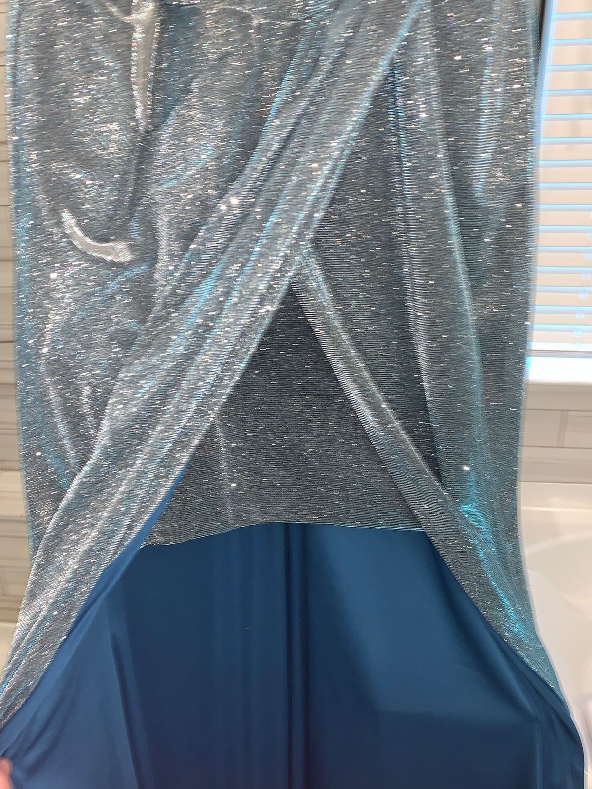 Plus Size 18 Prom Sheer Light Blue Side Slit Dress on Queenly