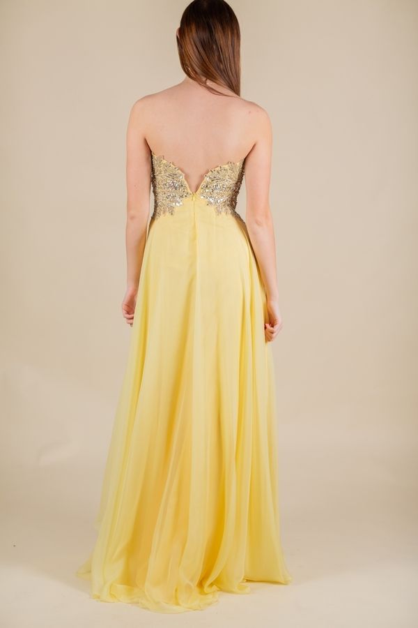 Tony Bowls Size 2 Prom Strapless Sequined Yellow A-line Dress on Queenly