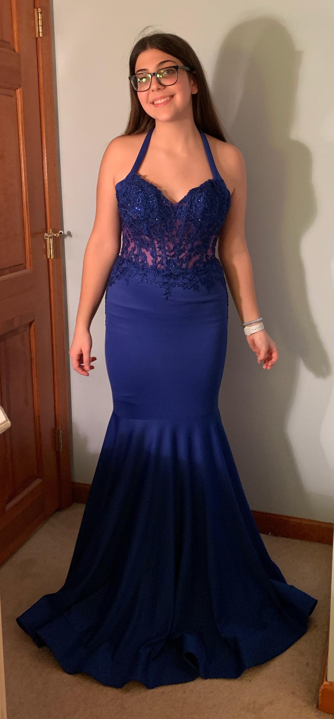 MoriLee Size 4 Prom Halter Blue Mermaid Dress on Queenly