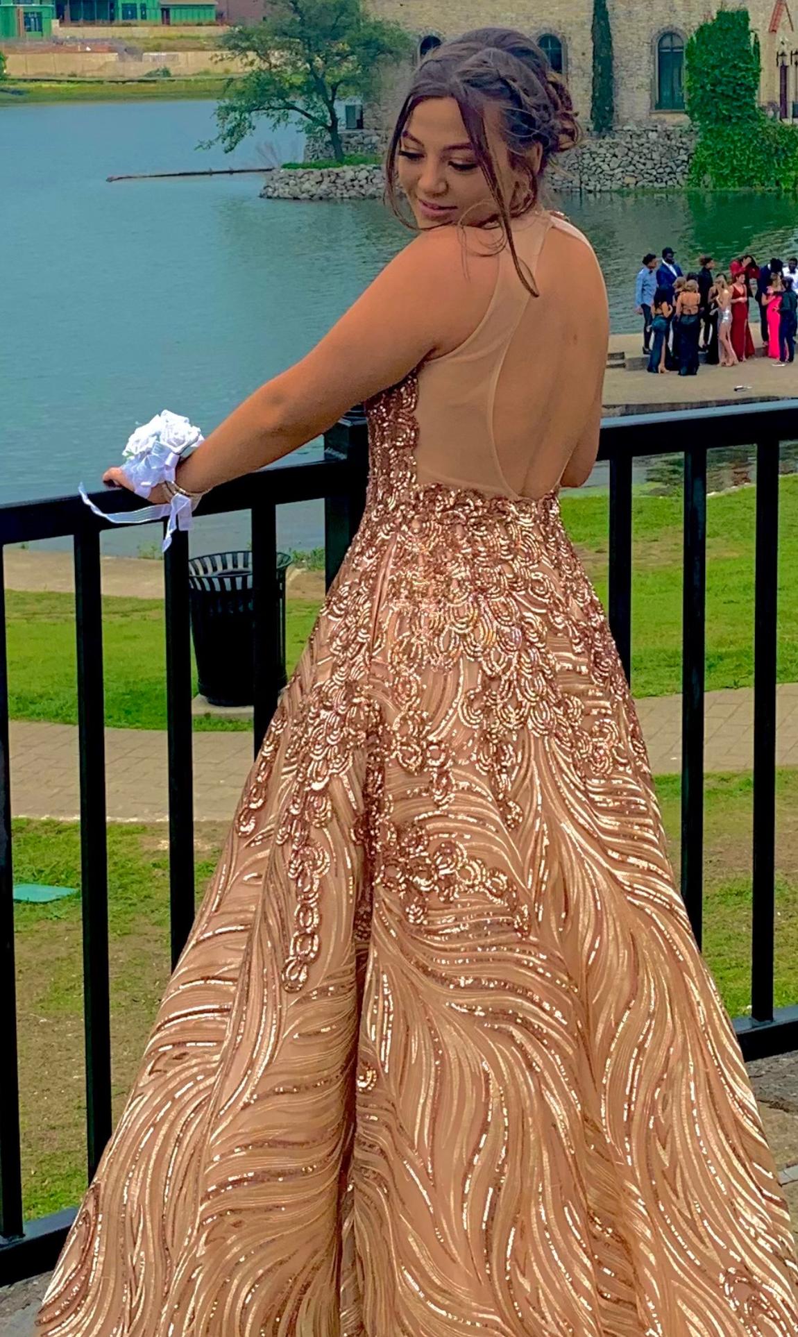 Jovani Size 2 Prom Plunge Sequined Rose Gold Ball Gown on Queenly