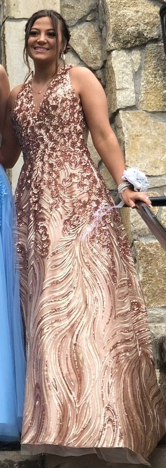 Jovani Size 2 Prom Plunge Sequined Rose Gold Ball Gown on Queenly