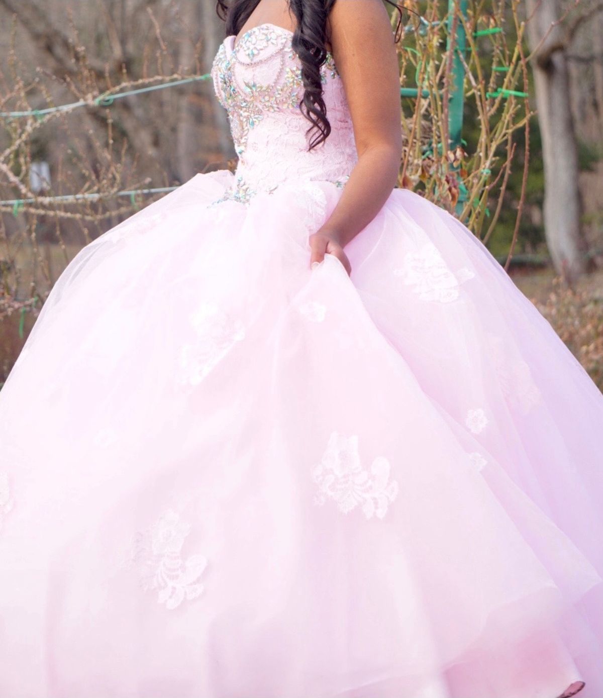 Size 4 Prom Sequined Light Pink Ball Gown on Queenly