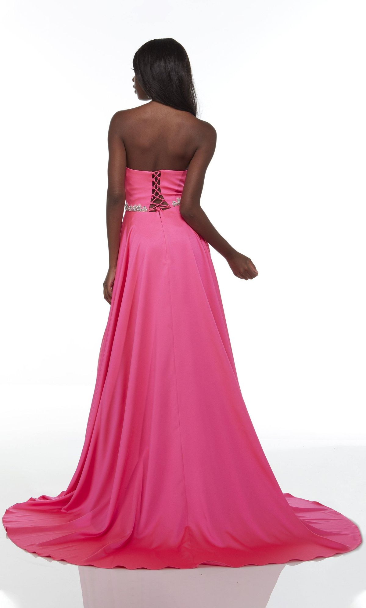 Style 1723 Alyce Size 8 Bridesmaid Strapless Sequined Hot Pink Side Slit Dress on Queenly