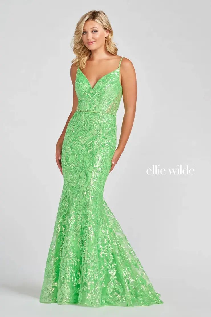 Style EW122022 Ellie Wilde Size 6 Pageant Green Floor Length Maxi on Queenly