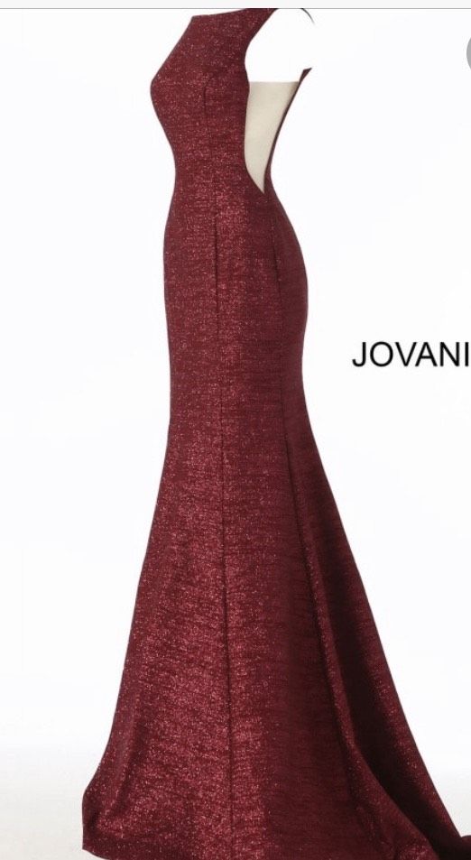 Jovani Size 6 Prom High Neck Sheer Burgundy Red Floor Length Maxi on Queenly