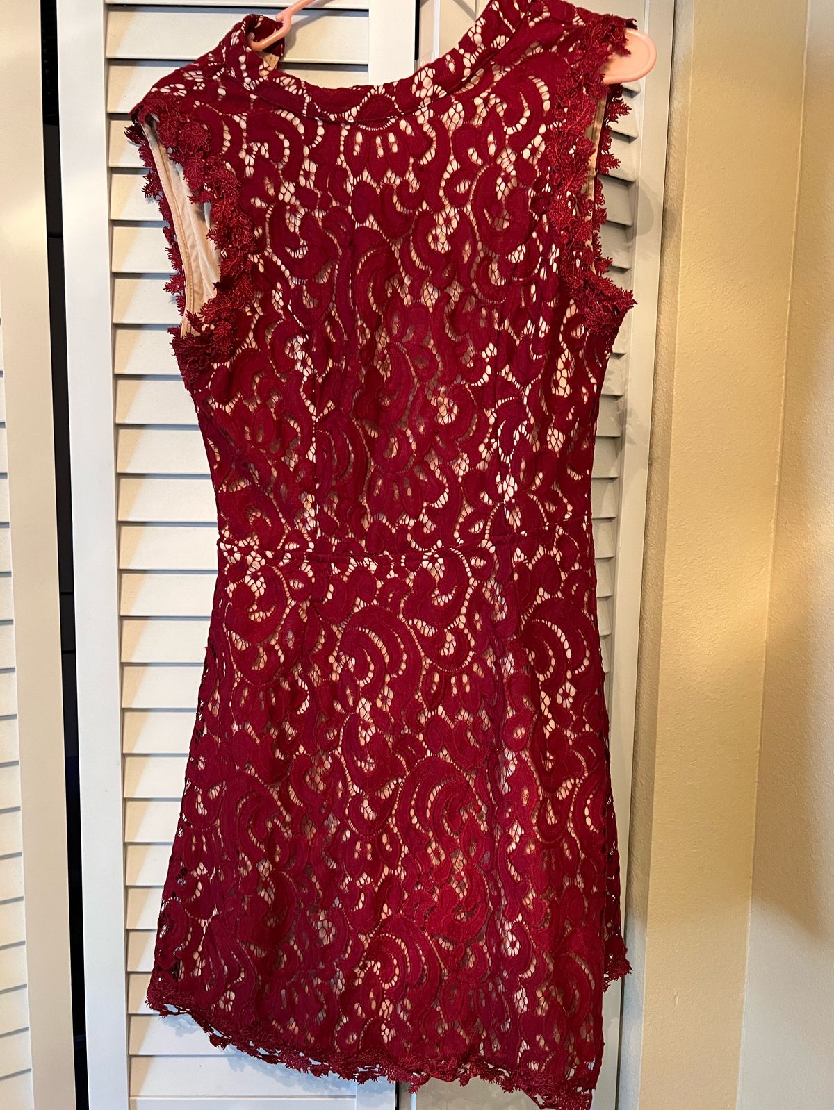 Size 8 Lace Burgundy Red A-line Dress on Queenly