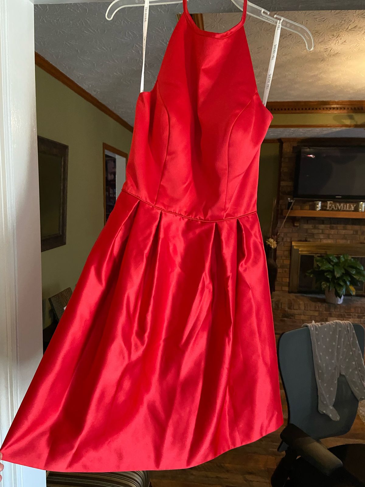 Sherri Hill Size 4 Prom Halter Satin Red Cocktail Dress on Queenly