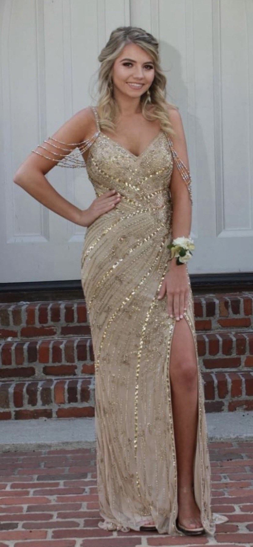 Sherri Hill Size 6 Pageant Sequined Gold Floor Length Maxi on Queenly