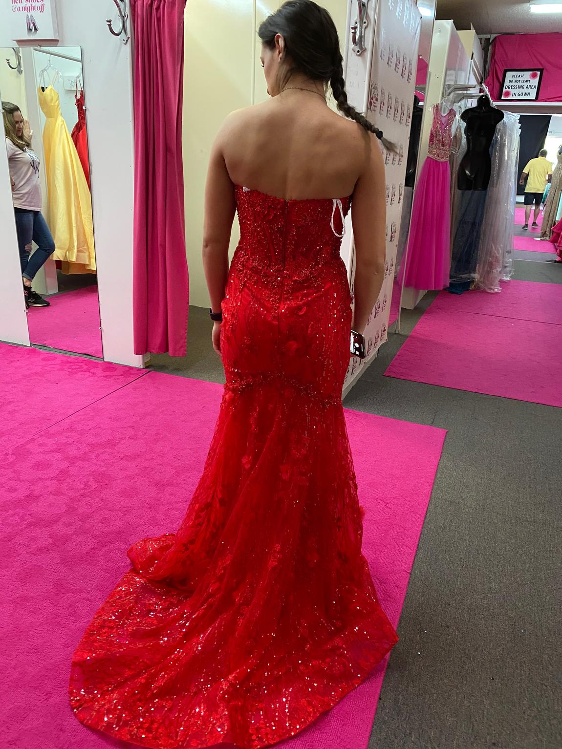 Sherri Hill Size 6 Prom Strapless Sequined Red Mermaid Dress on Queenly