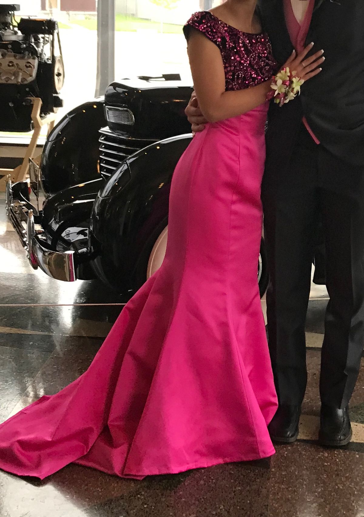 Sherri Hill Size 2 Prom High Neck Satin Hot Pink Mermaid Dress on Queenly